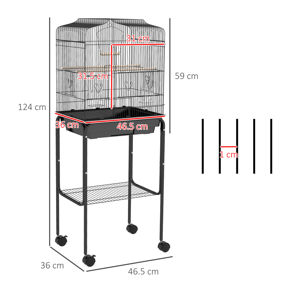 PawHut Black Bird Cage with Stand Tray Image 9