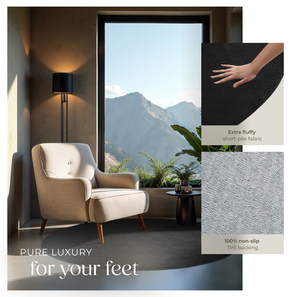 tectake Zonelle Black Short Pile Ultra Soft Rug 120 x 120cm Image 4
