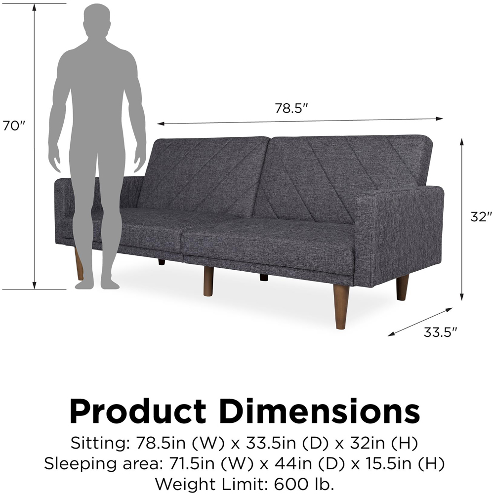 Dorel Paxson 3 Seater Linen Grey Sofa Bed with Wooden Feet Image 9