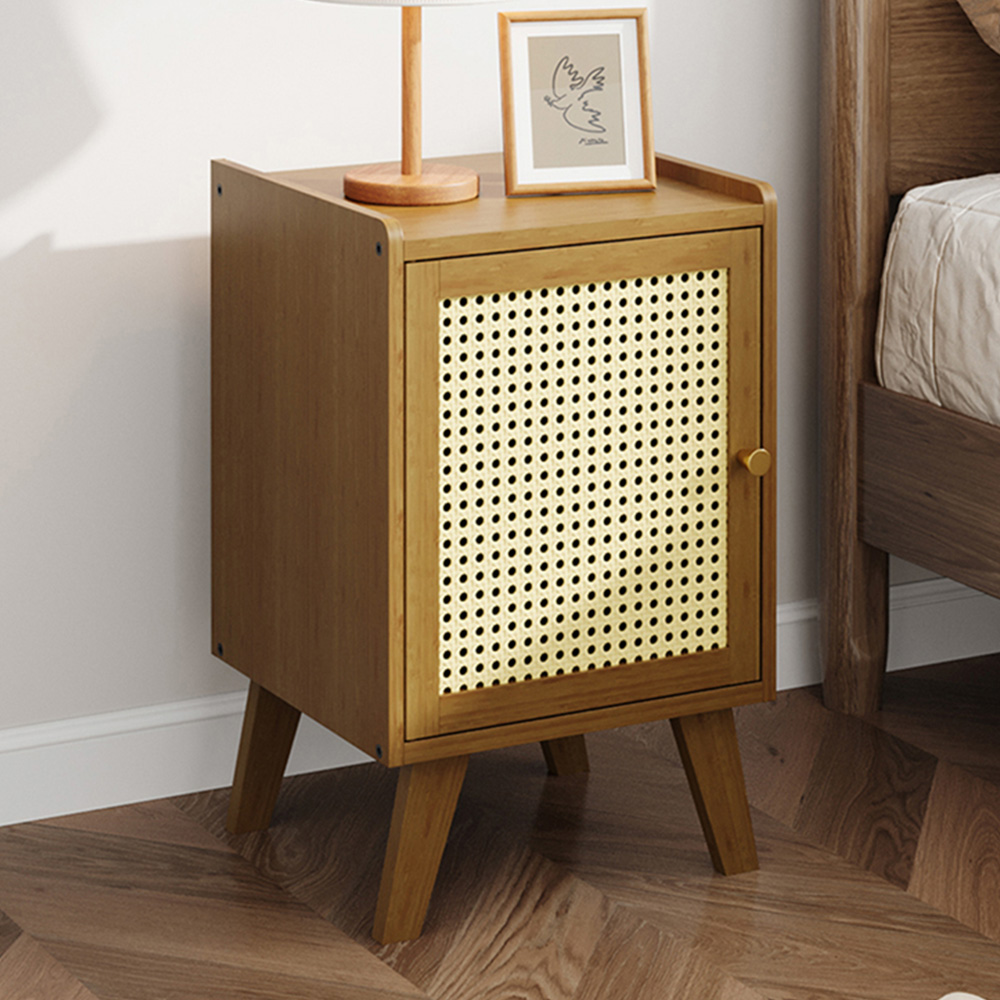 Living and Home Single Door Tawny and Cream Rattan Bedside Table Image 1