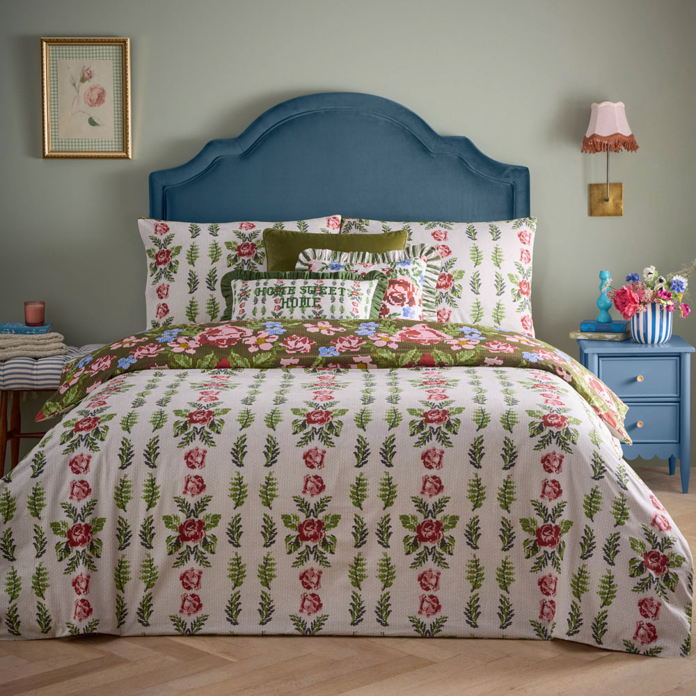 furn. Feeoni Cottage King Size Floral Willow Green Duvet Set Image 5