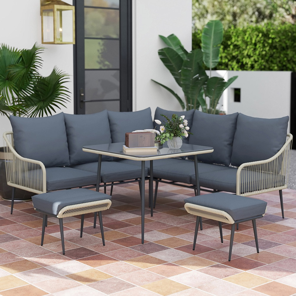 Outsunny 6 Seater Light Grey Garden Lounge Set Image 1