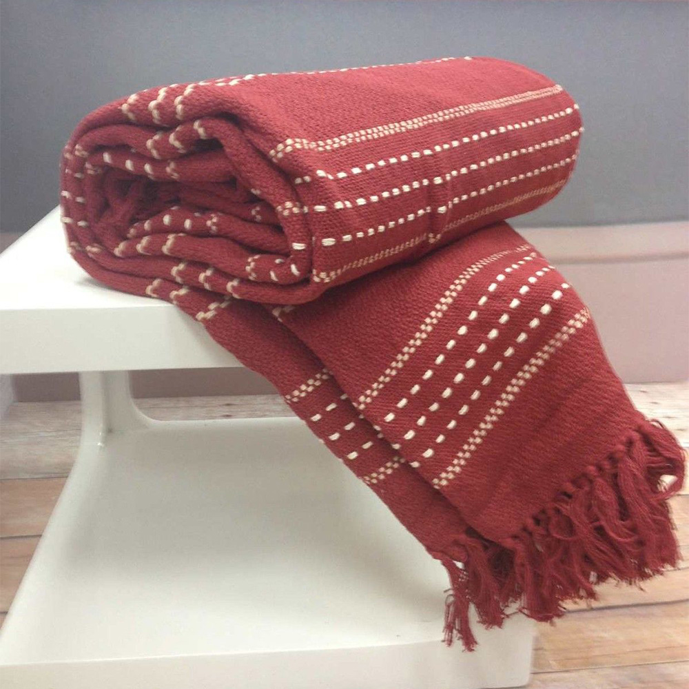 Rapport Home Red Stitch Strip Woven Cotton Throw 254 x 254cm Image 2