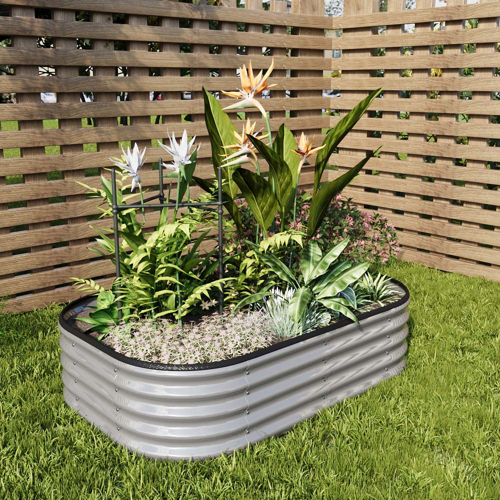 Living and Home Silver Oval Shaped Galvanised Steel Raised Garden Bed 120 x 80 x 30cm Image 2