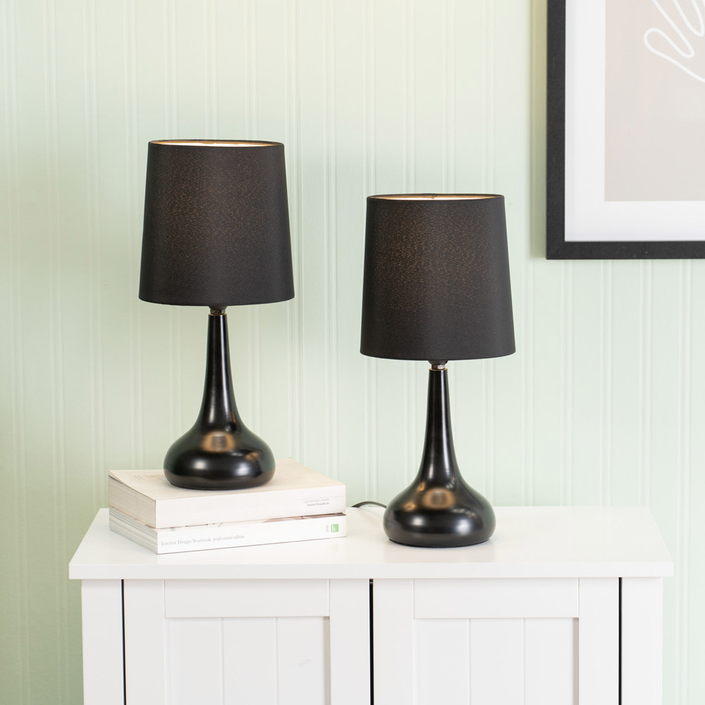 ValueLights Teardrop Black Shade Touch Table Lamp with Bulb 2 Pack Image 2