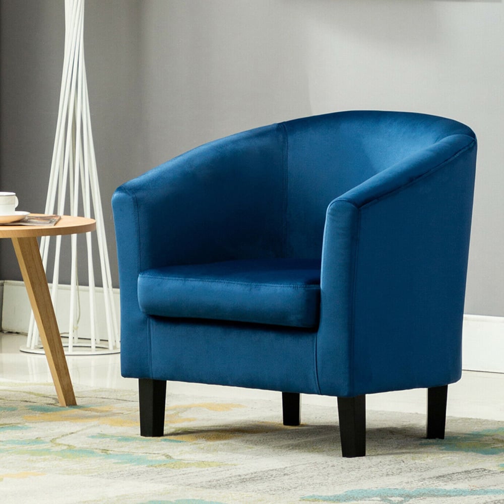 wilko Blue Velvet Fabric Tub Arm Chair Image 4