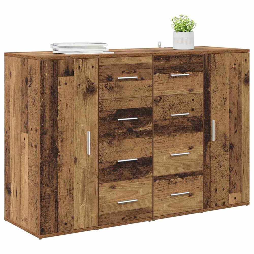 vidaXL Single Door 4 Drawer Old Wood Sideboard Set of 2 Image 3
