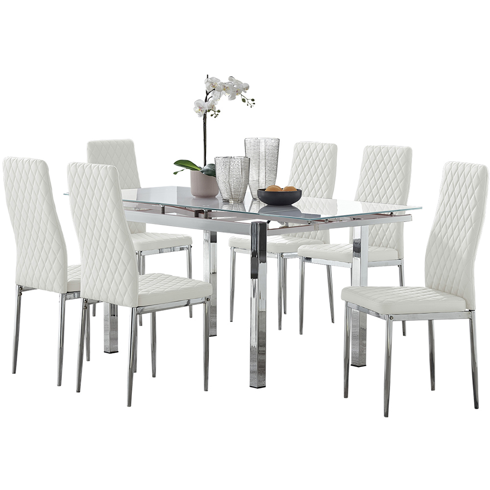 Furniturebox Fonti Valera 6 Seater Dining Set White and Chrome Image 2