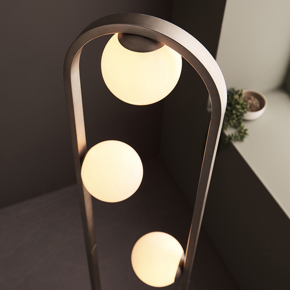 Merano Ravello Gloss Opal Glass Shade Brushed Silver 3 Light Floor Lamp Image 5