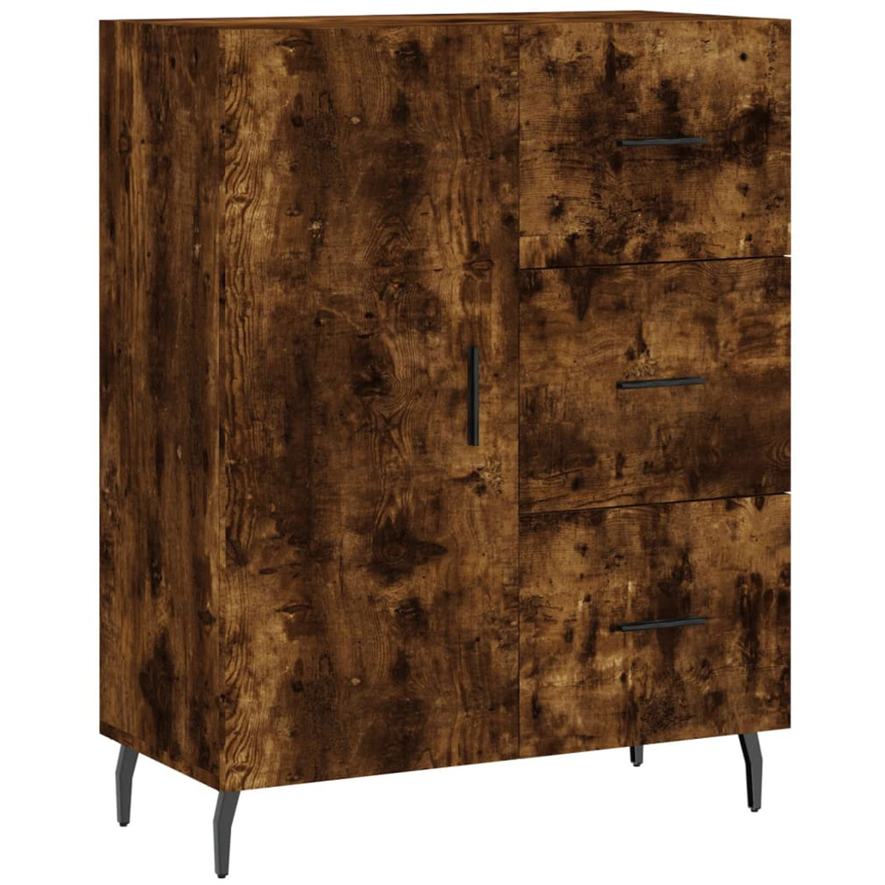 vidaXL Single Door 3 Drawer Smoked Oak Sideboard Image 2