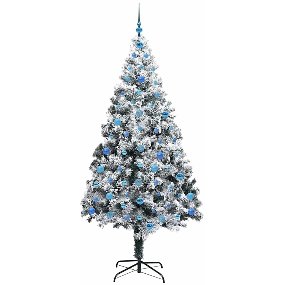 vidaXL Pre-Lit Blue Baubles White Artificial Christmas Tree 7ft Image 4