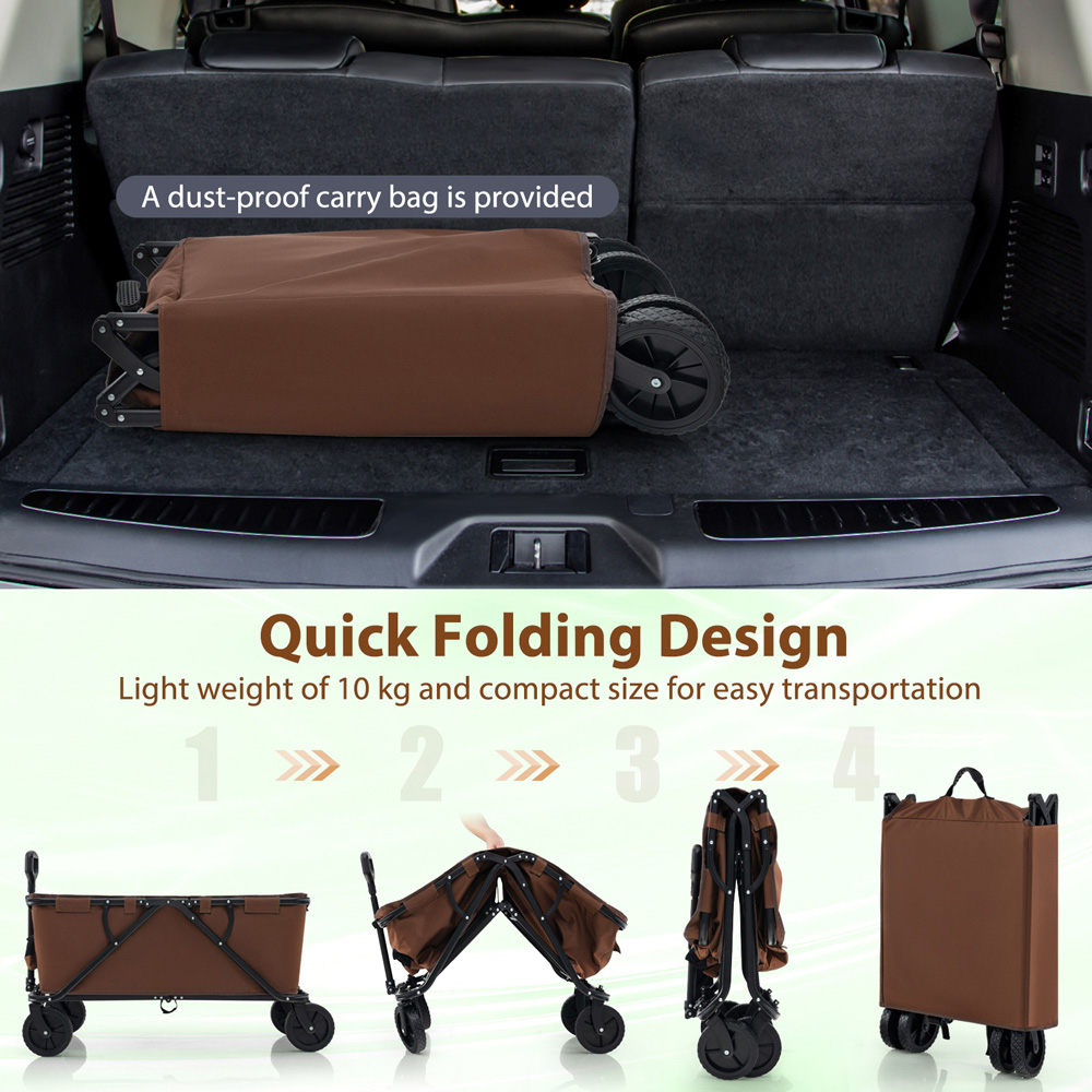 Costway Coffee Collapsible Foldable Wagon Cart with Adjustable Handlebar Image 8