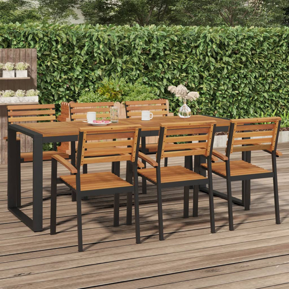 vidaXL Brown and Black Solid Wood Acacia Garden Table 200cm Image 1