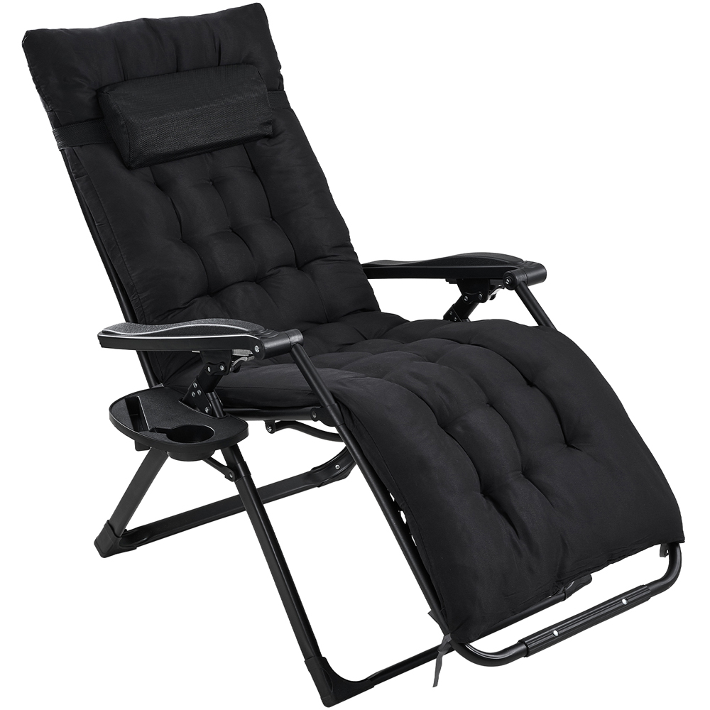 Living and Home Black Padded Zero Gravity Folding Outdoor Recliner Chair with Side Tray Image 4