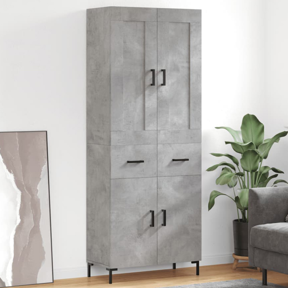 vidaXL 4 Door 2 Drawer Concrete Grey Highboard Image 1
