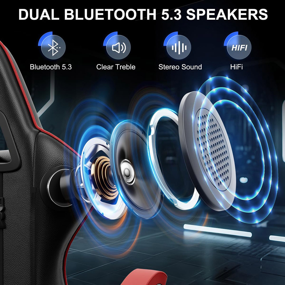 Rattrix Red Ergonomic High Back Gaming Chair with Bluetooth 5.3 Stereo Speakers Image 4