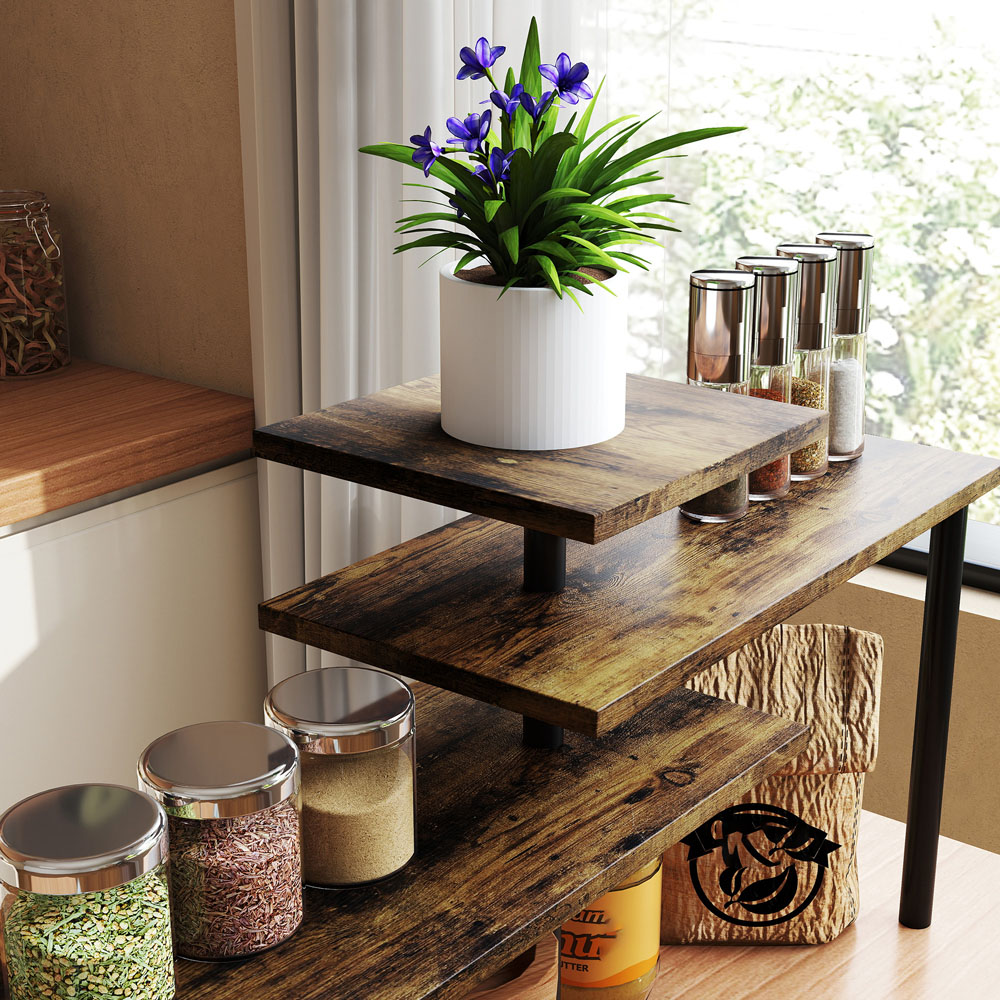 Portland 3 Shelf Rustic Brown Kitchen Countertop Organiser | Wilko