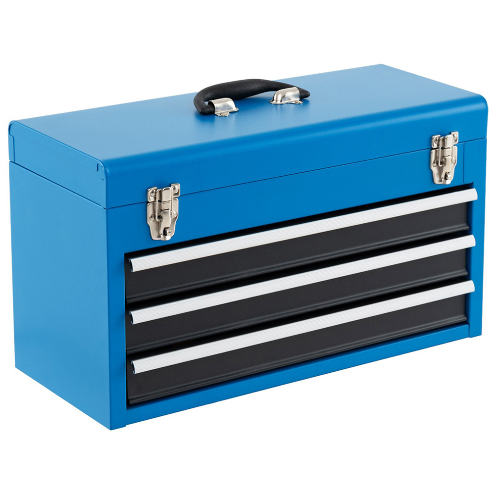 Costway Blue Portable Steel Tool Box with Double Latch Image 1