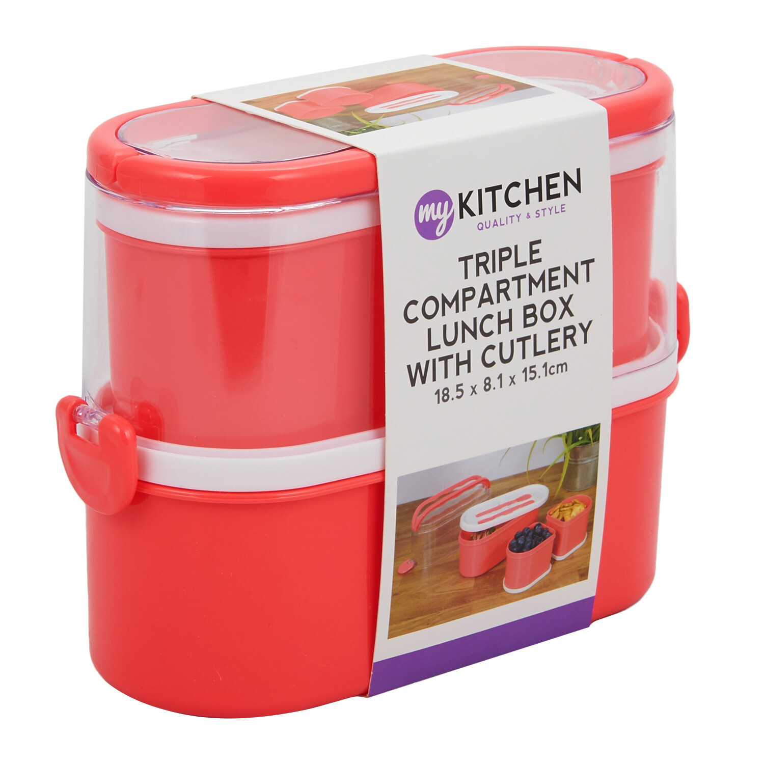 Triple Compartment Lunch Box - Red Image 2