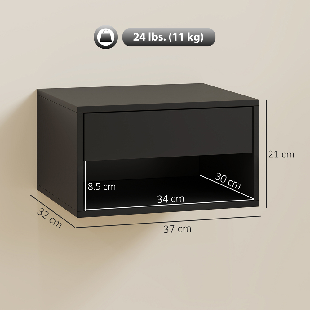 Portland Single Drawer Single Shelf Black Floating Nightstand Set of 2 Image 9
