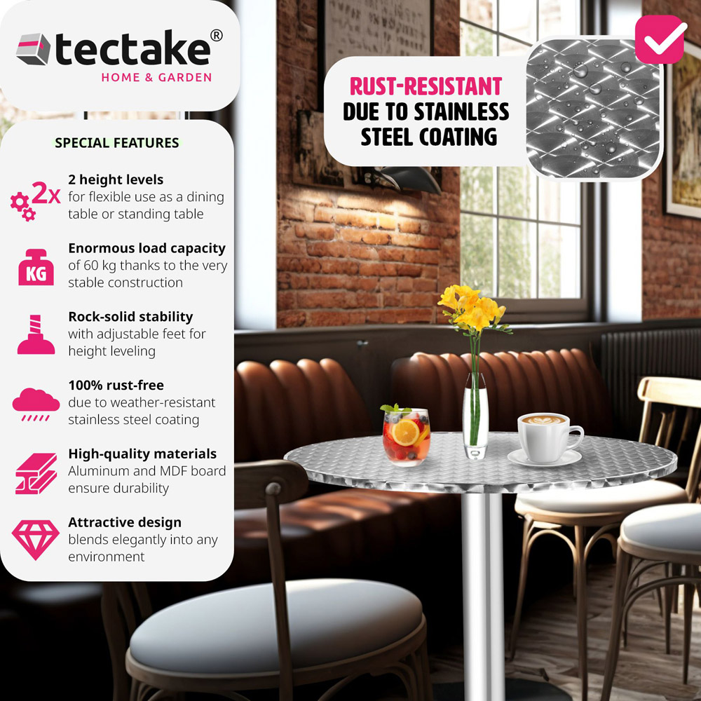 tectake Grey Height Adjustable Bar Table Image 3