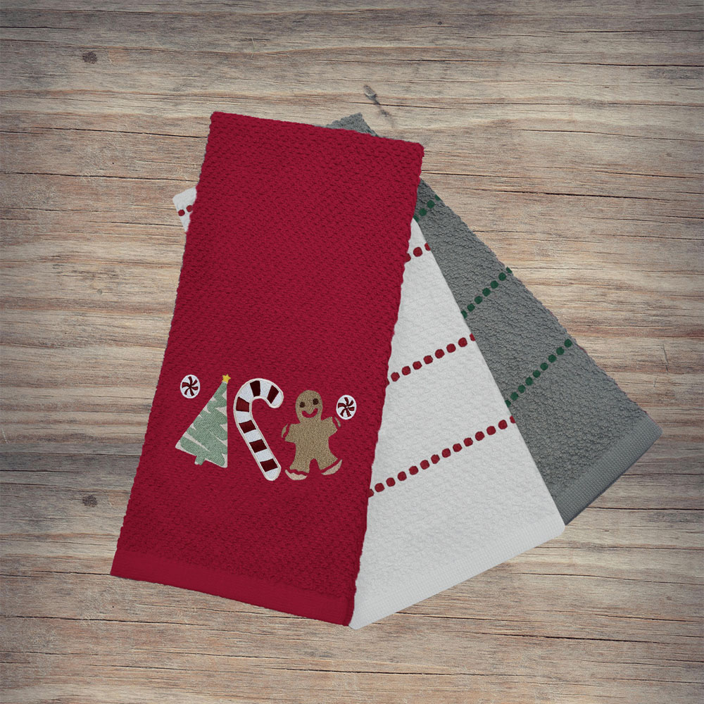 Noel Square Sweet Shop Red Tea Towel 3 Pack Image 2