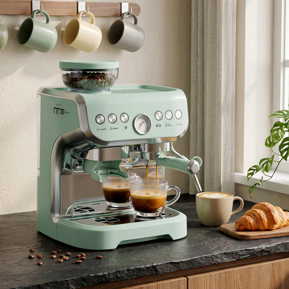 HOMCOM Bean to Cup 800-197V70LN Light Green Coffee Machine with Integrated Bean Grinder Image 2