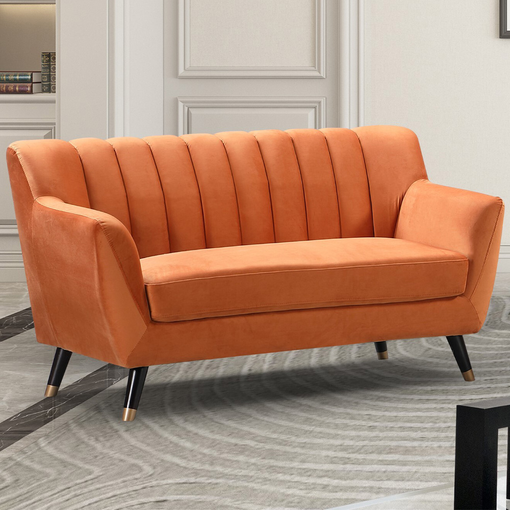 Morgan 2 Seater Orange Plush Velvet Sofa Image 1