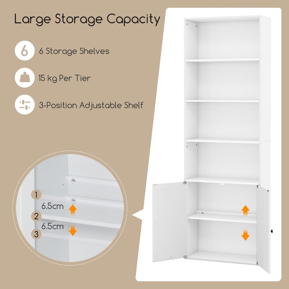 Costway 2 Door 4 Shelf White Freestanding Bookcase Image 8