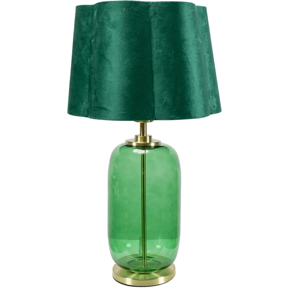 ValueLights Leigh Green Velvet Scallop Shade Forest Green Glass LED Table Lamp Image 1