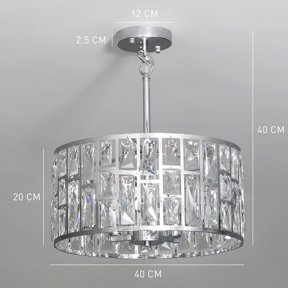 HOMCOM Modern Flush Crystal Chandelier Mount Ceiling Light Image 9