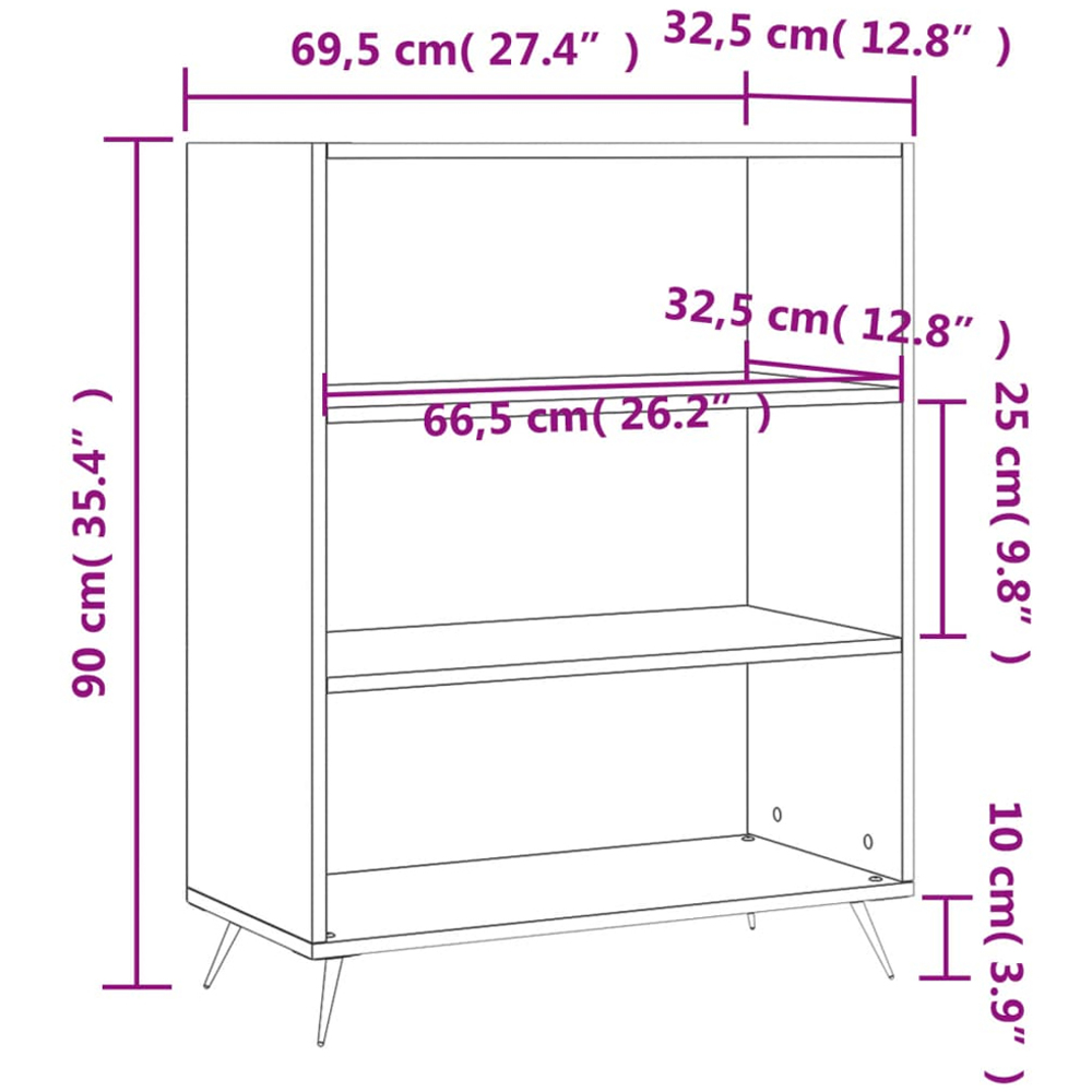vidaXL 3 Shelf Concrete Grey Bookcase Image 9