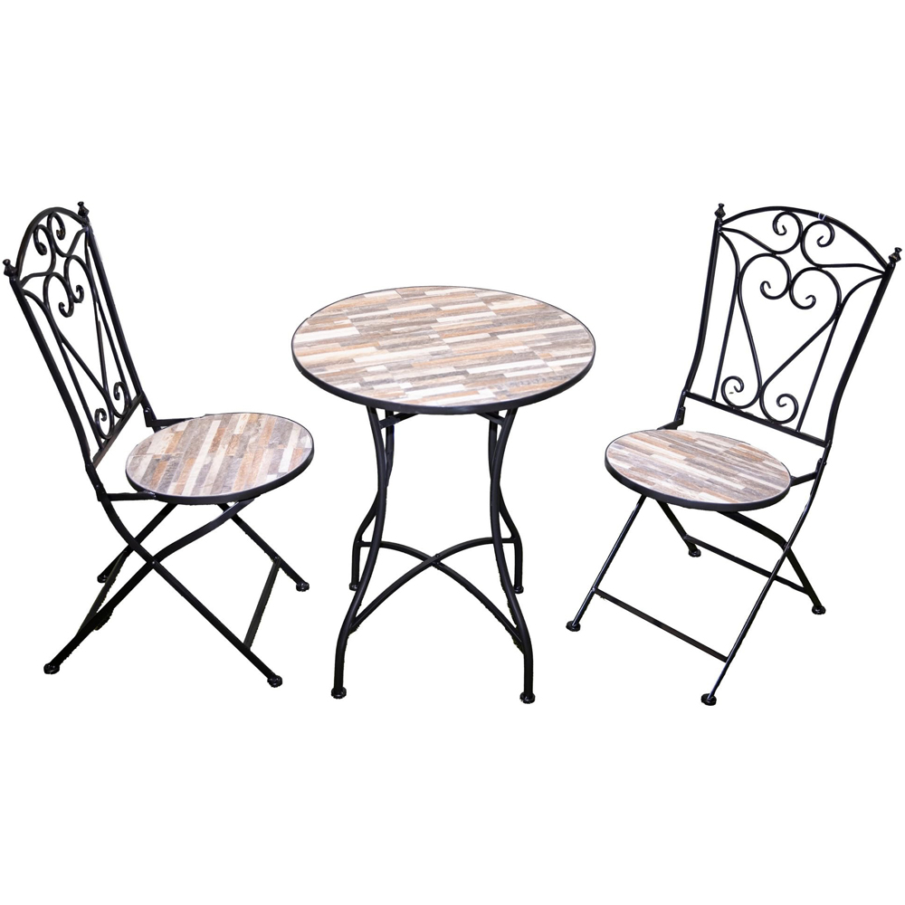 Shatchi Oasis 2 Seater Mosaic Ceramic Tile Top Foldable Bistro Set Image 2