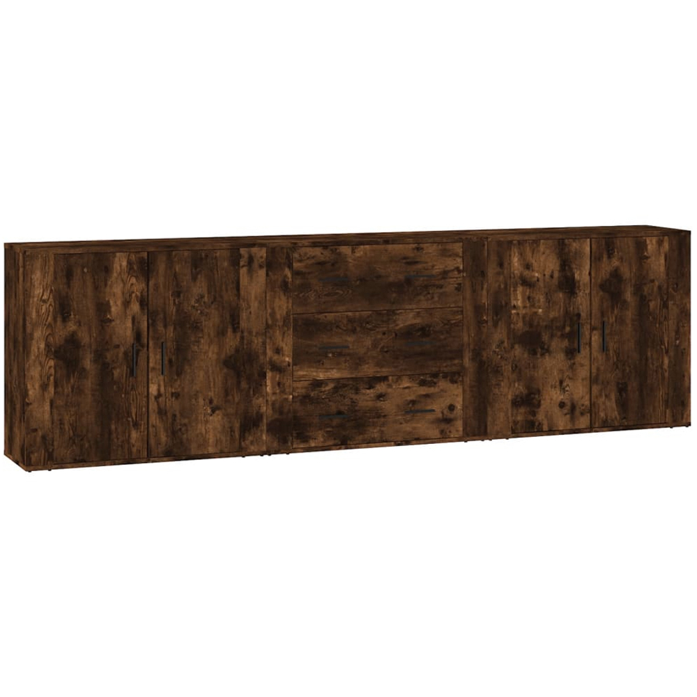 vidaXL 4 Door 3 Drawer Smoked Oak Sideboard Set of 3 Image 2