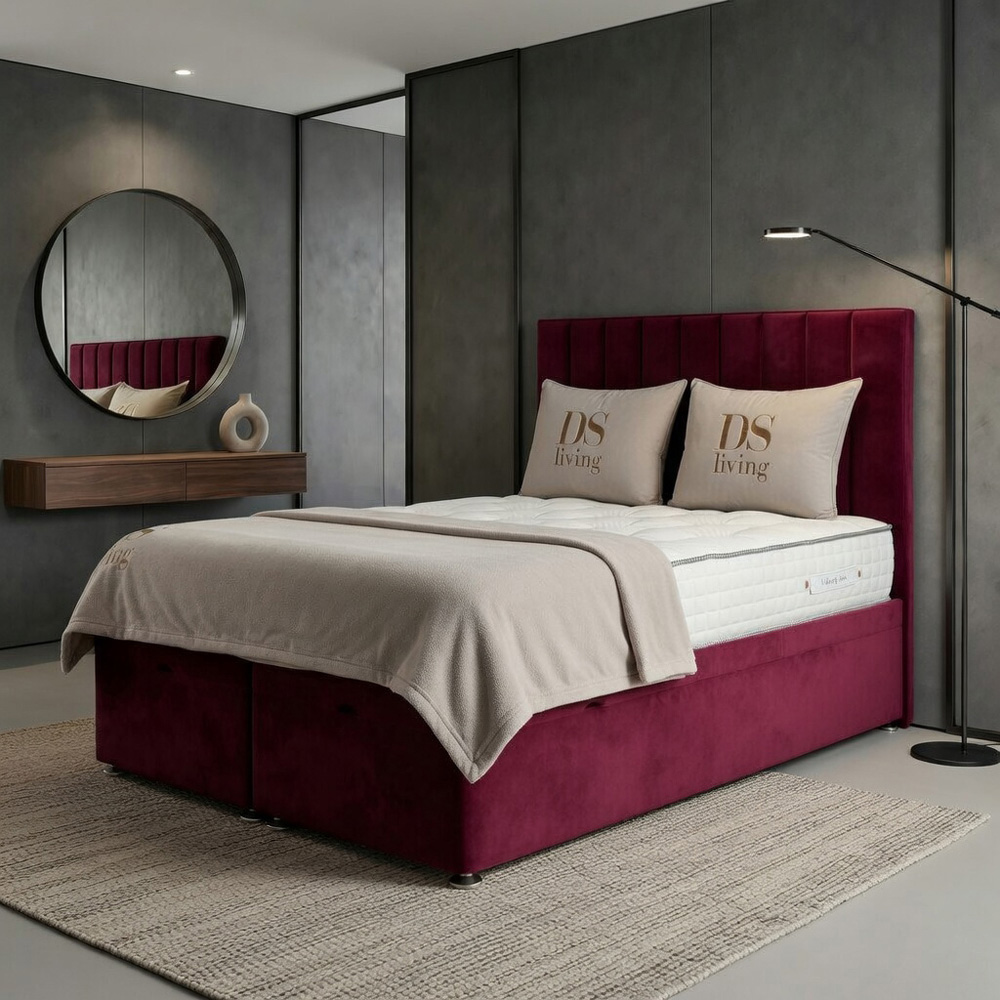 DS Living Aether Single Maroon Plush Velvet Divan Bed Image 3