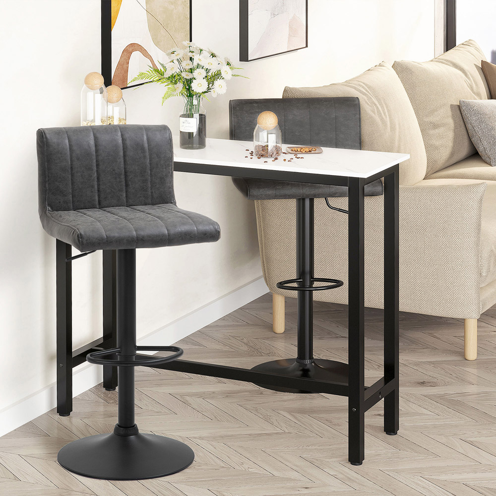 Portland Dark Grey PU Leather Height Adjustable Swivel Bar Stool Set of 2 Image 6