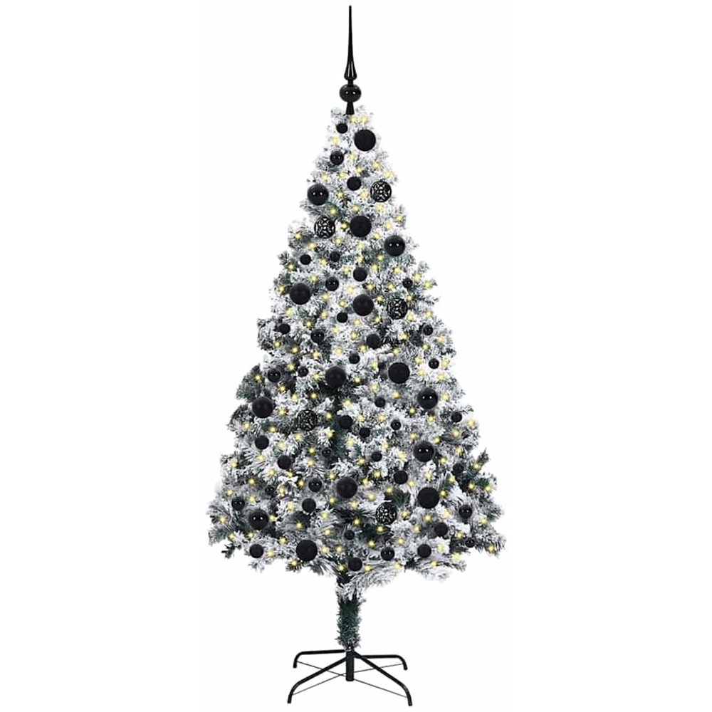 vidaXL Pre-Lit Black Baubles White Artificial Christmas Tree 6ft Image 1
