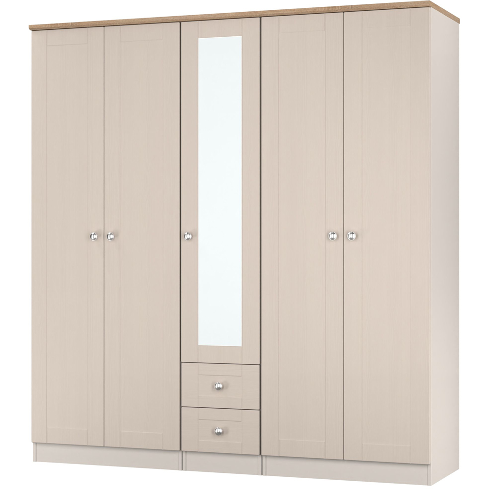 Crowndale Sussex 5 Door 2 Drawer Kashmir Ash and Bardolino Oak Tall Mirror Wardrobe Ready Assembled Image 3