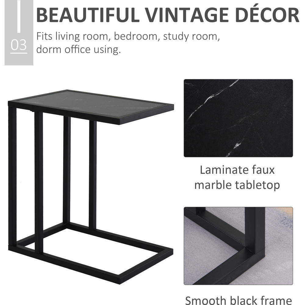Portland Black C Shaped Marble Effect Top Side Table Image 6