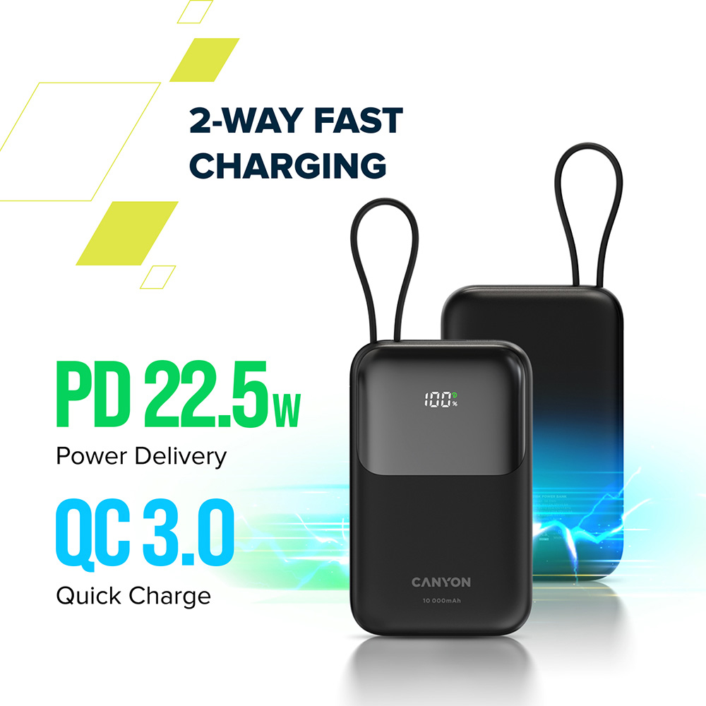 Canyon OnPower 101 Black Power Bank with Built-In Cable 10000mAh Image 8