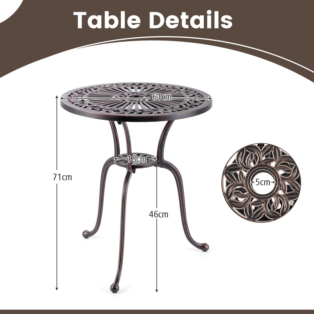 Costway Copper Round Cast Aluminium Table with Umbrella Hole Image 9