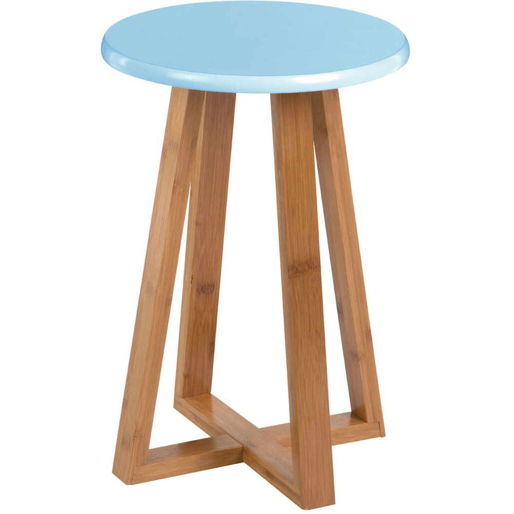 Premier Housewares Viborg Blue and Natural Bamboo Round Stool Image 2