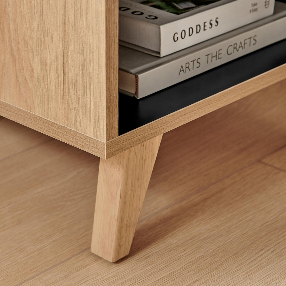 Furniturebox Billet Single Drawer Single Shelf Off White and Wood Effect Bedside Table Image 3