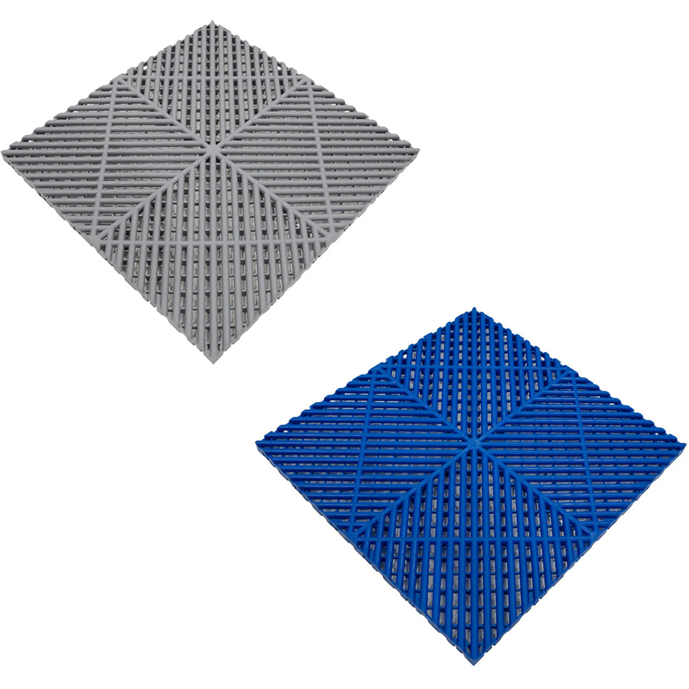 MonsterShop 165 Grey and 60 Blue Vented Garage Floor Tiles with Edges and 2 x 14 Hexagon LED Light Image 4