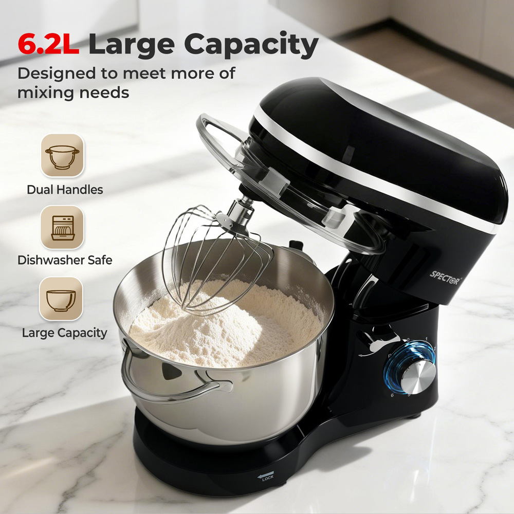 Spector MIX1002-6.2L-UK Stainless Steel Mixing Bowl Electric Stand Mixer 6.2L 1400W Image 3