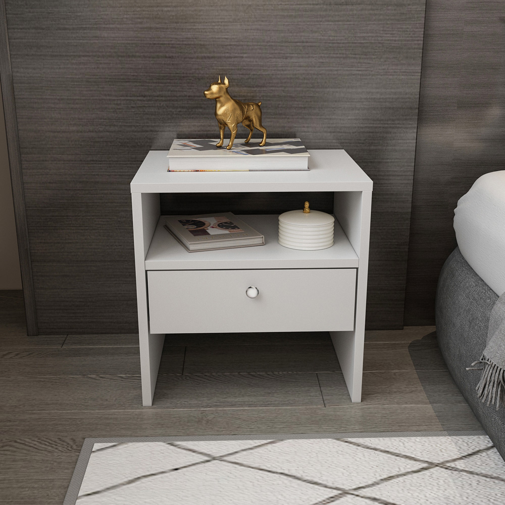 Decorotika Nova Single Drawer Single Shelf White Bedside Table Image 6
