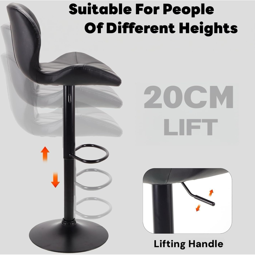 Alivio Black Faux Leather Height Adjustable Swivel Bar Stool Set of 2 Image 5