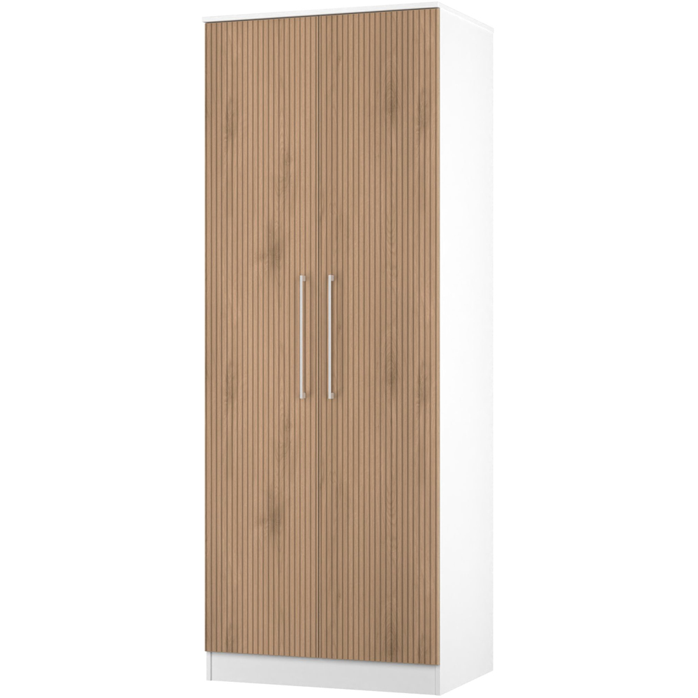 Crowndale 2 Door Slatt Effect and White Tall Wardrobe Ready Assembled Image 3