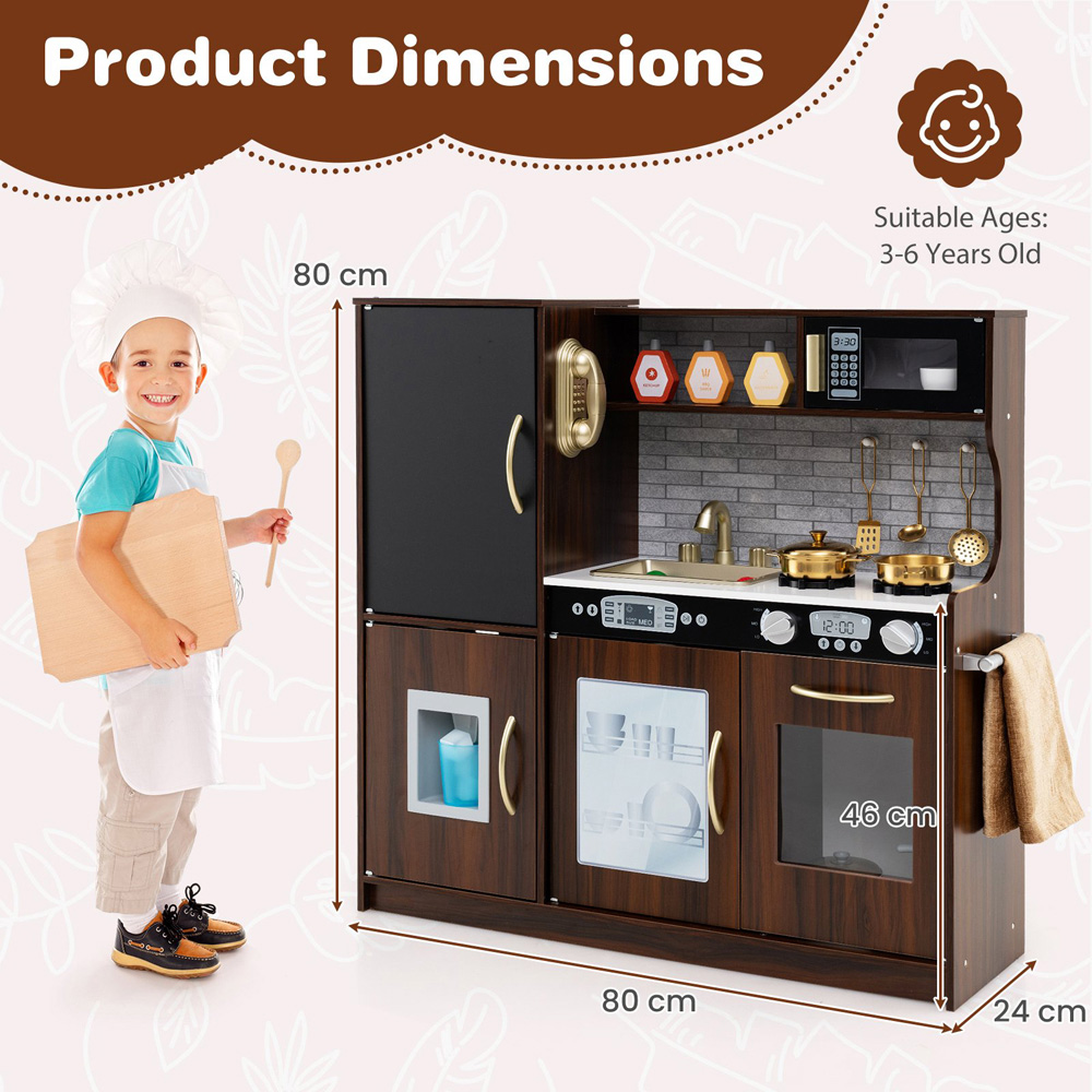 Costway Toddler Rustic Brown Kitchen Play Set with Simulated Sounds Image 7