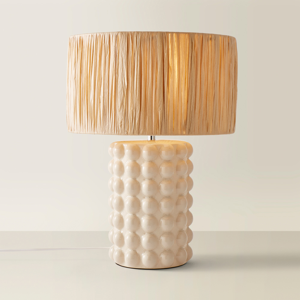 ValueLights Kiran Raffia Shade Ceramic Stone Bubble LED Table Lamp Image 5